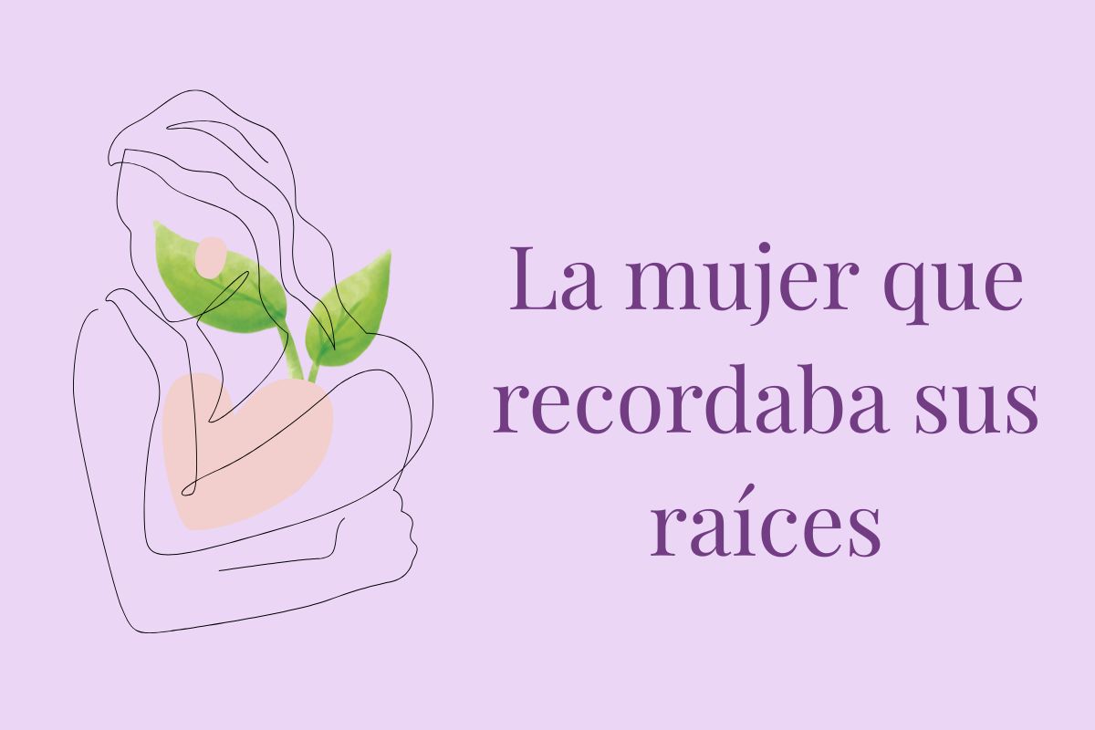 Una ilustración minimalista de una mujer abrazándose a sí misma, con un brote verde creciendo desde su pecho.